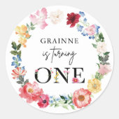 Voorjaars Wilde bloem Eerste verjaardag Ronde Sticker (Voorkant)