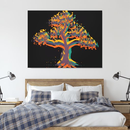 Voorjaars zomernajaarswinterboom #4 canvas afdruk (Insitu (Slaapkamer))