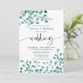 Voorjaarsavond groene eucalyptusbloembruiloft kaart (Staand voorkant)