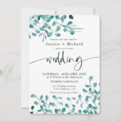 Voorjaarsavond groene eucalyptusbloembruiloft kaart (Voorkant)