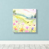 Voorjaarsbijen Bloemenvelden | Bloemrijke kleurrij Canvas Afdruk (Insitu (Houten vloer))