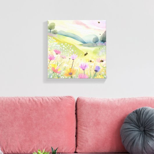 Voorjaarsbijen Bloemenvelden | Bloemrijke kleurrij Canvas Afdruk (Insitu (Woonkamer))