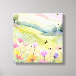 Voorjaarsbijen Bloemenvelden | Bloemrijke kleurrij Canvas Afdruk