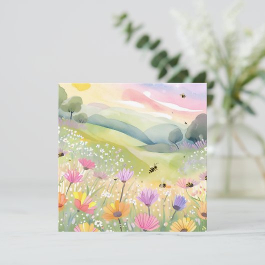 Voorjaarsbijen Bloemenvelden | Bloemrijke kleurrij Kaart (Staand voorkant)