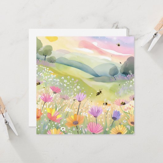 Voorjaarsbijen Bloemenvelden | Bloemrijke kleurrij Kaart (Voorkant / Achterkant in situ)