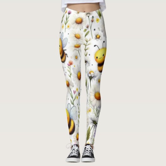 Voorjaarsbijen en madeliefjes leggings (Voorkant)