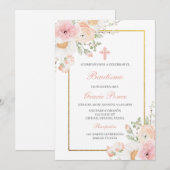 Voorjaarsbloem Doop Spaanse uitnodiging (Voorkant / Achterkant)