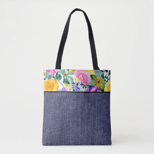 Voorjaarsbloem en denim tote bag (Voorkant)