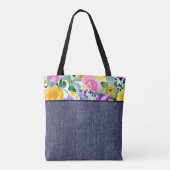 Voorjaarsbloem en denim tote bag (Achterkant)