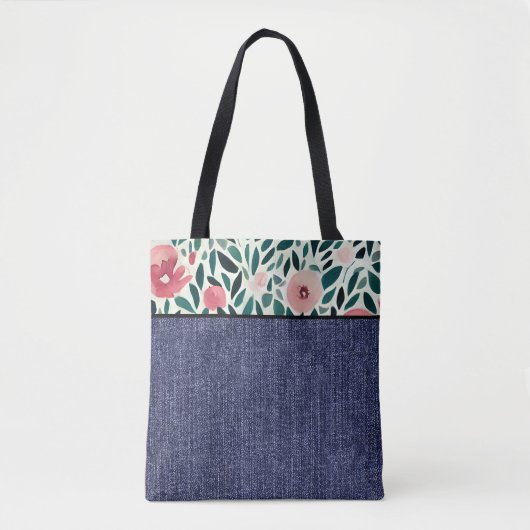 Voorjaarsbloem en denim tote bag (Voorkant)