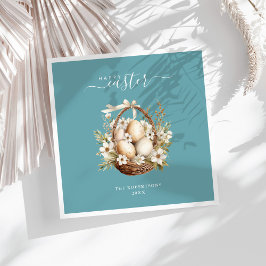 Voorjaarsbloemen Eitjes Blauwgroen Happy Easter Servet