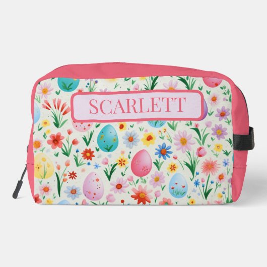 Voorjaarsbloemen en paaseieren gepersonaliseerd toilettasje (Achterkant)