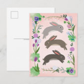 Voorjaarsbloemen en springende konijnen | briefkaart (Voorkant / Achterkant)