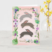 Voorjaarsbloemen en springende konijnen | kaart (Gele Bloem)