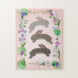 Voorjaarsbloemen en springende konijnen | legpuzzel