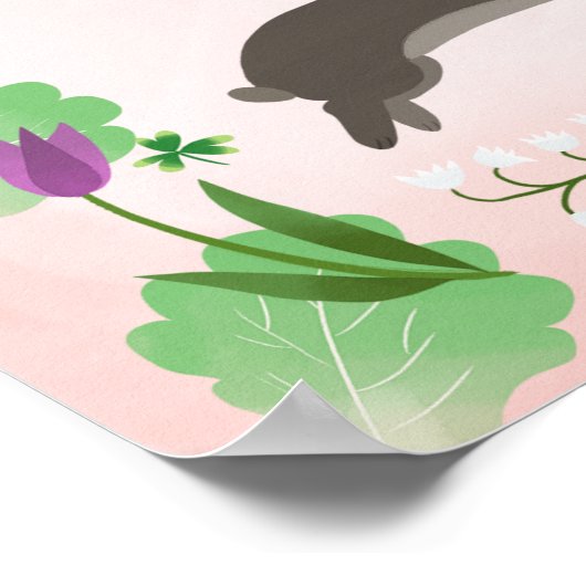 Voorjaarsbloemen en springende konijnen | poster (Hoek)