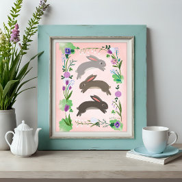 Voorjaarsbloemen en springende konijnen | poster