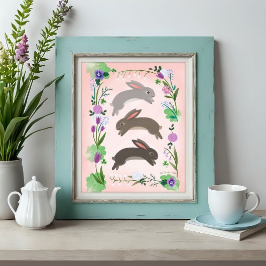 Voorjaarsbloemen en springende konijnen | poster