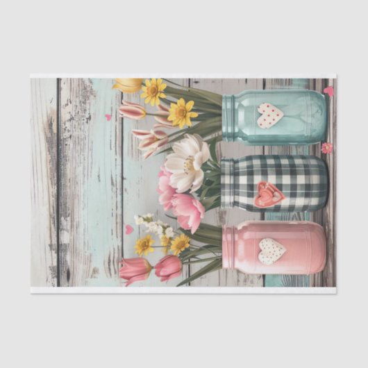 Voorjaarsbloemen in Mason Jars Decoupage Tissuepapier (Voorkant)