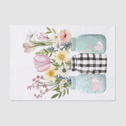 Voorjaarsbloemen in Mason Jars Decoupage Tissuepapier (Voorkant)