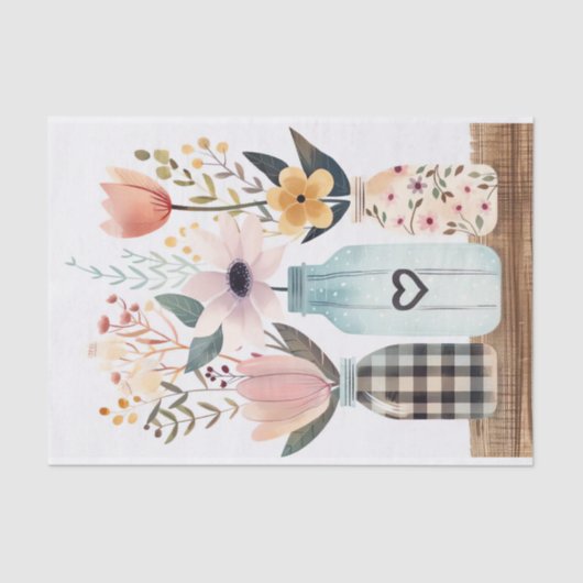 Voorjaarsbloemen in Mason Jars Decoupage Tissuepapier (Voorkant)