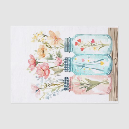 Voorjaarsbloemen in Mason Jars Decoupage Tissuepapier (Voorkant)