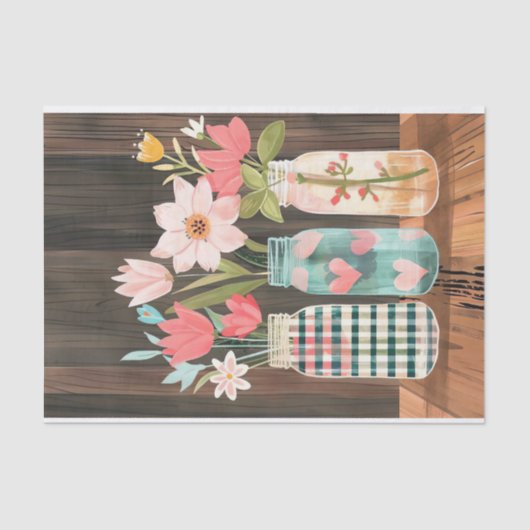 Voorjaarsbloemen in Mason Jars Tissue Paper Tissuepapier (Voorkant)