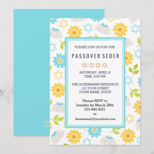 Voorjaarsbloemen Pascha Sedar Uitnodigingen (Voorkant / Achterkant)