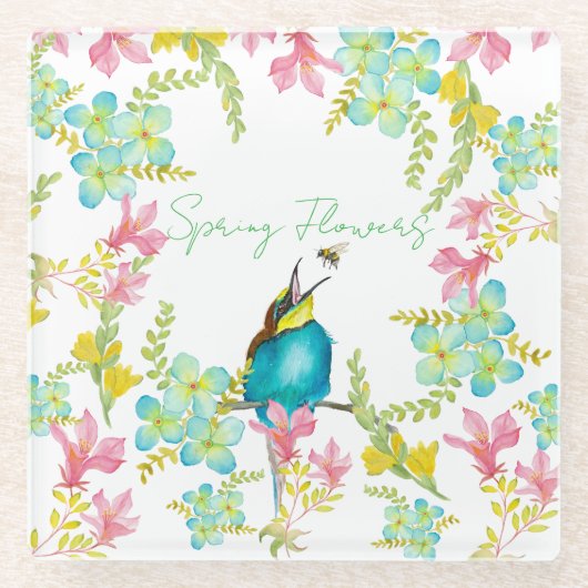 Voorjaarsbloemen waterverf glazen onderzetter (Voorkant)