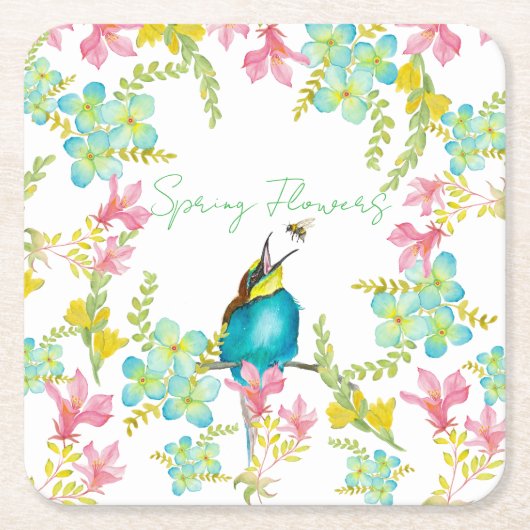 Voorjaarsbloemen waterverf kartonnen onderzetters (Voorkant)