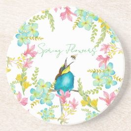 Voorjaarsbloemen waterverf zandsteen onderzetter