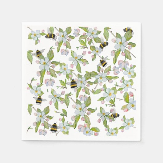 Voorjaarsbloesems en hommels servet (Voorkant)