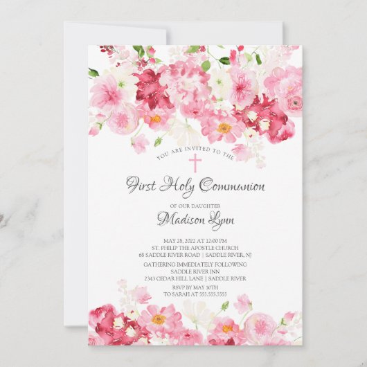 Voorjaarsbloesems Floral Communie Kaart (Voorkant)