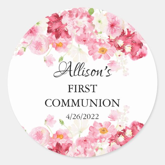 Voorjaarsbloesems Floral Communie Ronde Sticker (Voorkant)