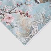 Voorjaarsbloesems met 2 kleine vogeltjes tissuepapier (Detail)