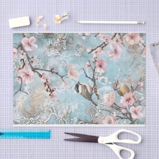 Voorjaarsbloesems met 2 kleine vogeltjes tissuepapier (Craft)