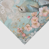 Voorjaarsbloesems met blauwe vogel tissuepapier (Detail)