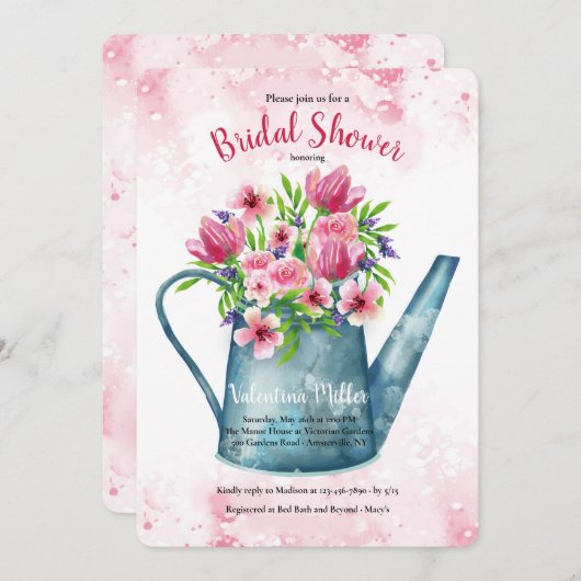 Voorjaarsboeket in Watering Can Vrijgezellenfeest Kaart (Voorkant / Achterkant)