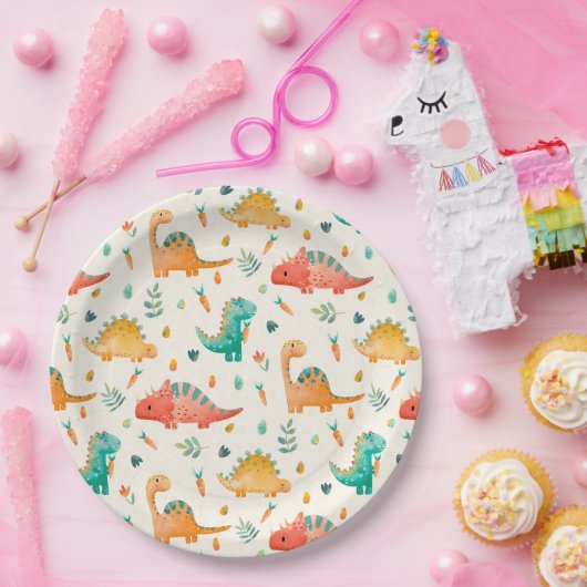 voorjaarsdinosaurus papieren bordje (Feest)