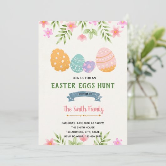 Voorjaarseieren jachtuitnodiging kaart (Staand voorkant)