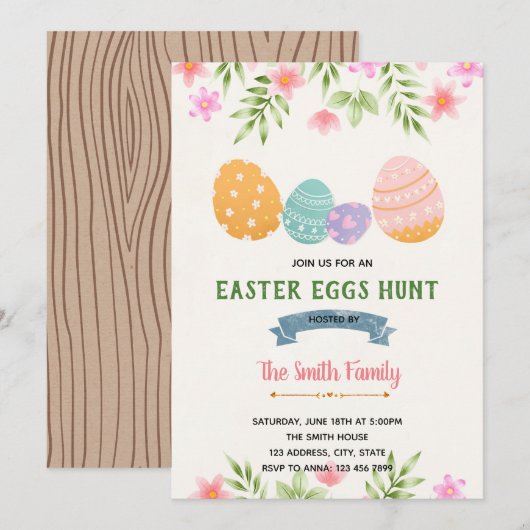 Voorjaarseieren jachtuitnodiging kaart (Voorkant / Achterkant)