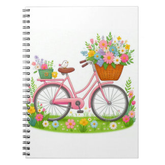 Voorjaarsfiets met bloemen en vogels notitieboek