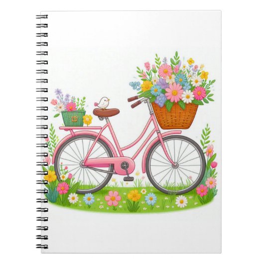 Voorjaarsfiets met bloemen en vogels notitieboek (Voorkant)