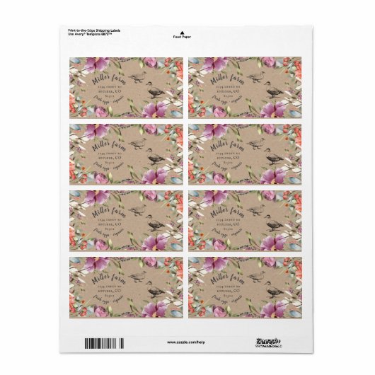 Voorjaarsflorale flustisch script duck Eiwitkarton Etiket (Full Sheet)