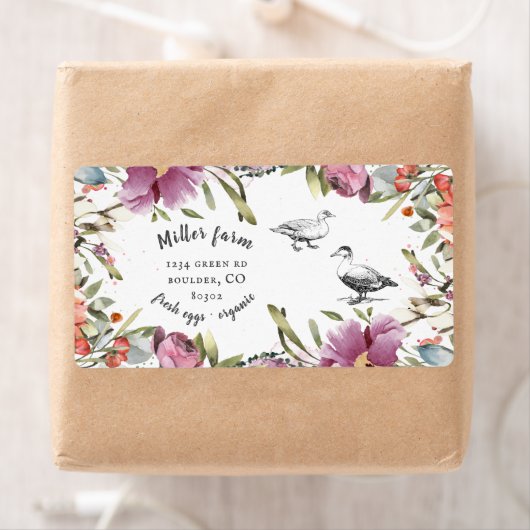 Voorjaarsflorale flustisch script duck Eiwitkarton Etiket (Insitu)