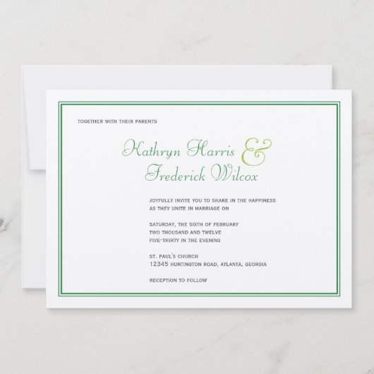 Voorjaarsgroene elegante officiële trouwuitnodigin kaart (Voorkant)
