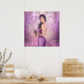 Voorjaarsillustratie mooie Fantasy-vrouw met p Poster (Keuken)