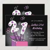 Voorjaarskaart 21e verjaardag - Roze & paars Kaart (Voorkant / Achterkant)