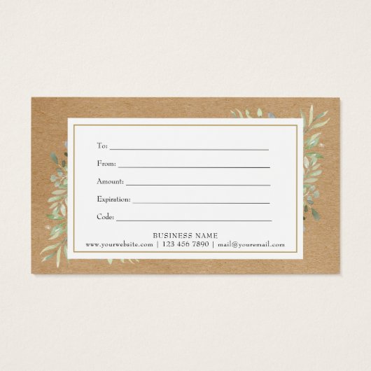 Voorjaarsleest bijtend Kraft-cadeaucertificaat Visitekaartje (Achterkant)