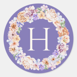 Voorjaarspastel Bloemenkrans Monogram Ronde Sticker